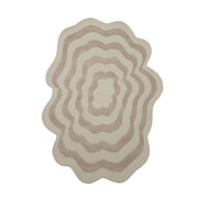 The RAMSHA HOME Beige & Cream Wavy Handmade Area Rug – HTWV-144 is a hand-tufted viscose rug with irregular shapes and wavy, concentric beige stripes, creating a neutral abstract look inspired by organic layers.