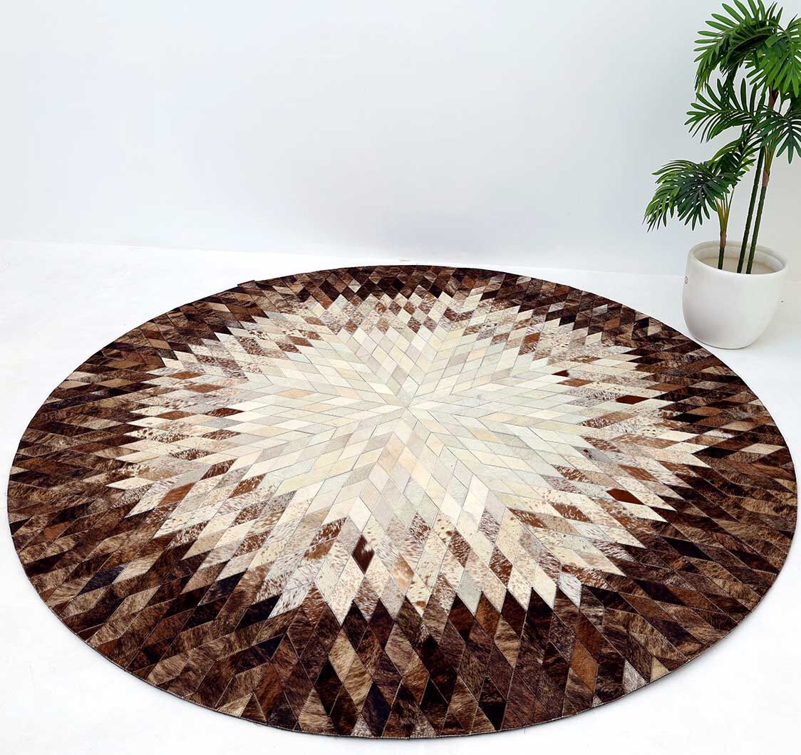 Multi Color Guest Room Round Decor Leather Rug - LR 022