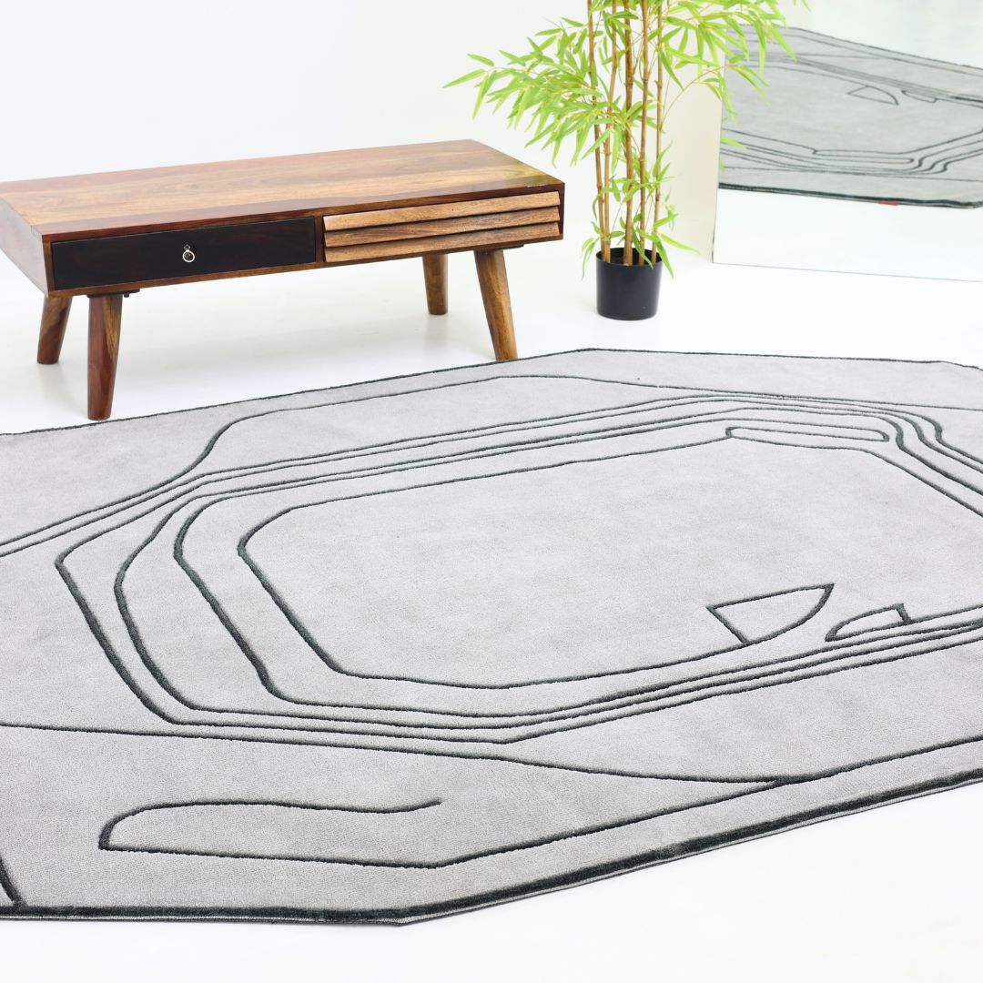 Shaped Rug Grey & Black Color Carpet - CMN-05