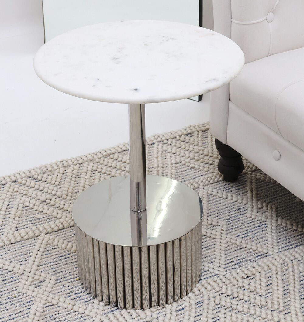 Luna Polished Marble & Steel Side Table