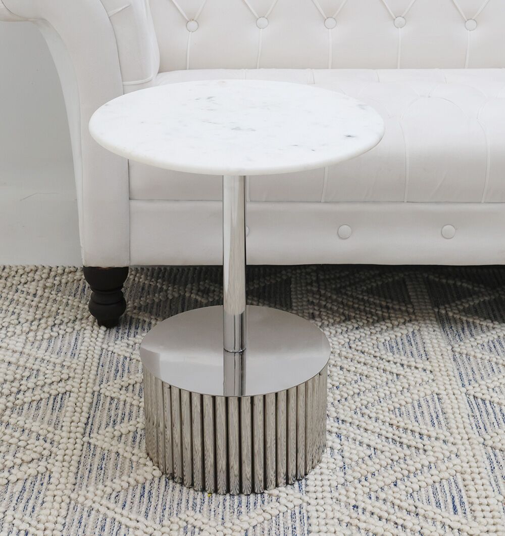 Luna Polished Marble & Steel Side Table