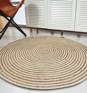 Handmade Natural & White Color Braided Jute Round Rug - BR 012