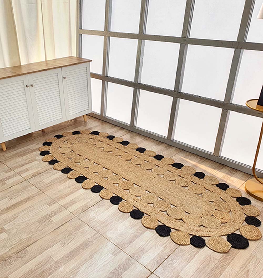 Oval Shaped Jute Braided Rug Black & Natural BR-033
