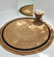 Handmade Braided Jute Round Rug with Black Border - BR 056