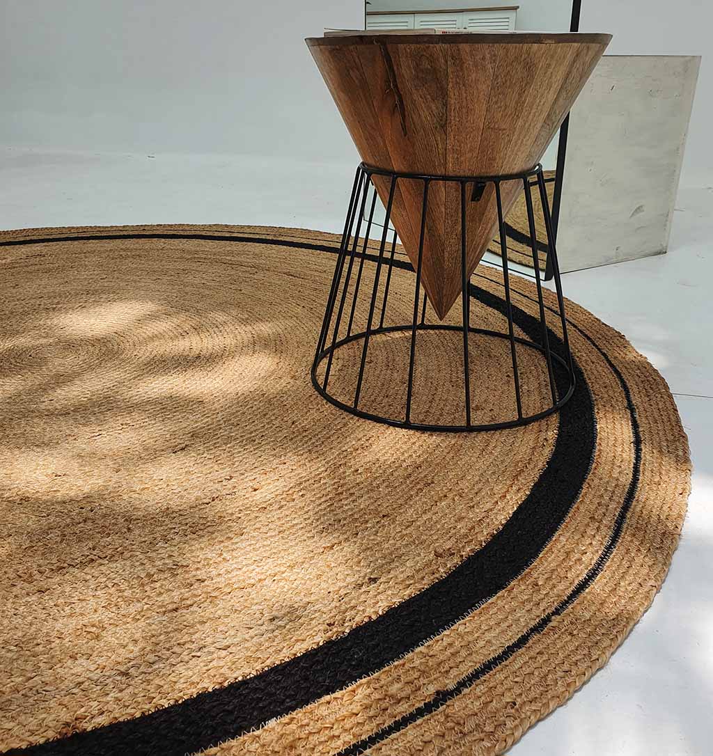 Handmade Braided Jute Round Rug with Black Border - BR 056