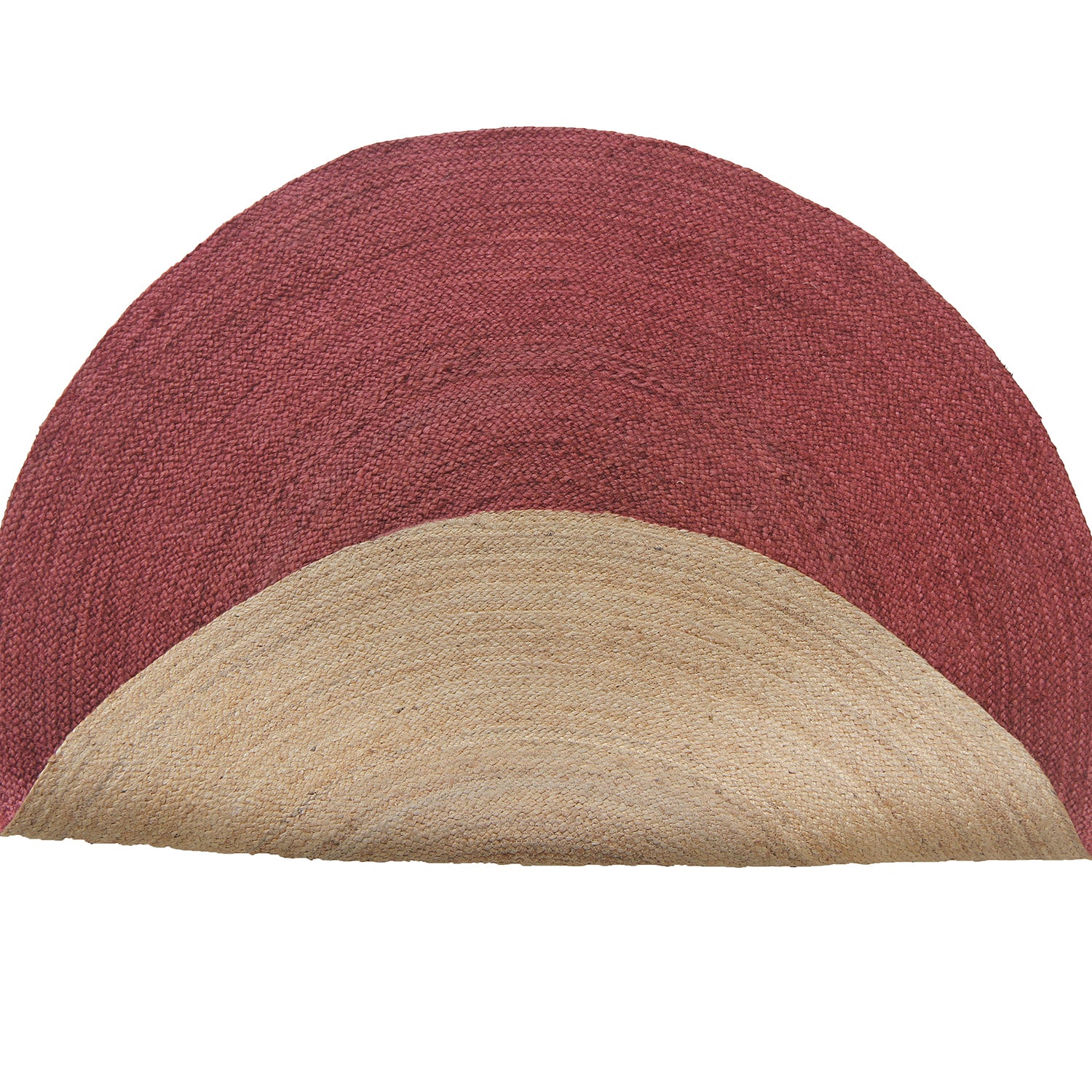 The RAMSHA HOME Jute Natural Rug Round Red Color BR-060 (90 cm) features a natural beige center with a deep red outer section, offering a stylish woven design and textured warmth for any space.