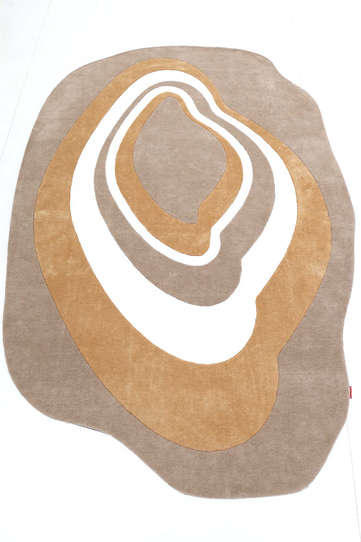 The RAMSHA HOME Oval Shaped Novara Multi Colored Carpet 200x300 cm (CMN-06) features abstract, layered ovals in beige, tan, and white on a white background, evoking geological or topographic patterns for a modern look.