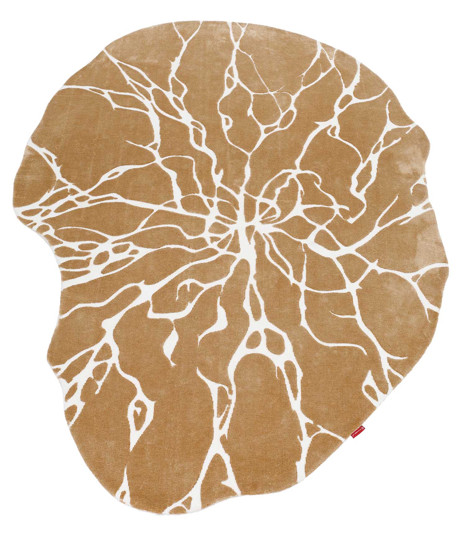 The RAMSHA HOME Novara Shape Rug Multi Color CMN-13 features an irregular tan design with organic white patterns, adding a unique and modern touch to any space—perfect for enhancing contemporary interiors.