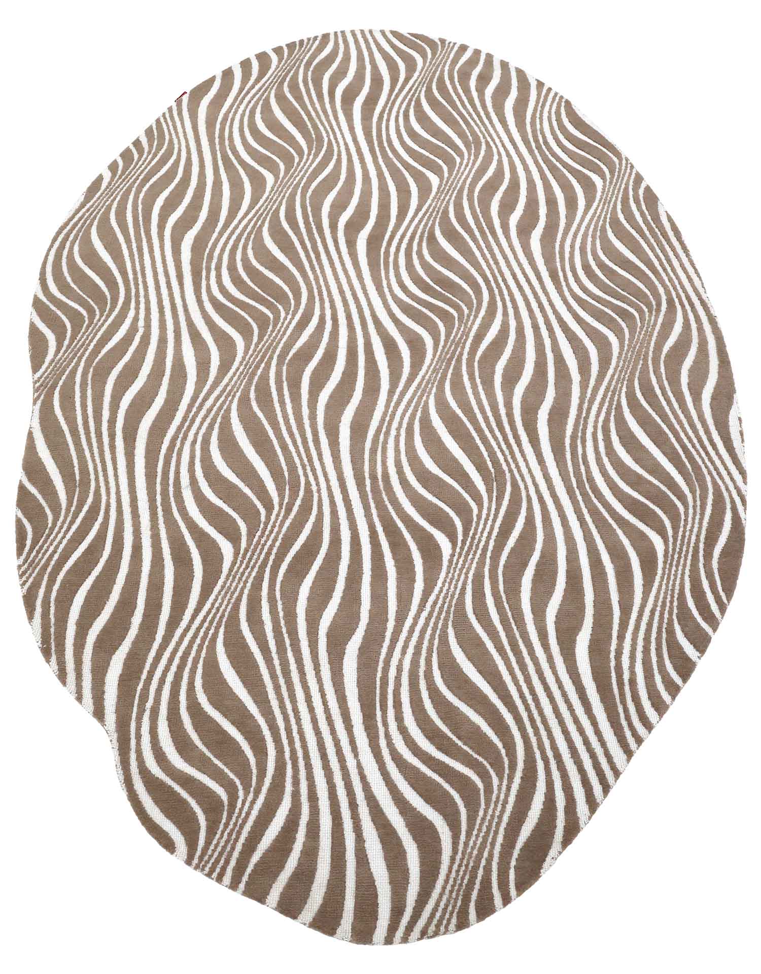 The RAMSHA HOME Oval Shape Novara Carpet Multi Color CMN-17 features a modern abstract design with a brown background and white wavy lines, creating an optical illusion effect.