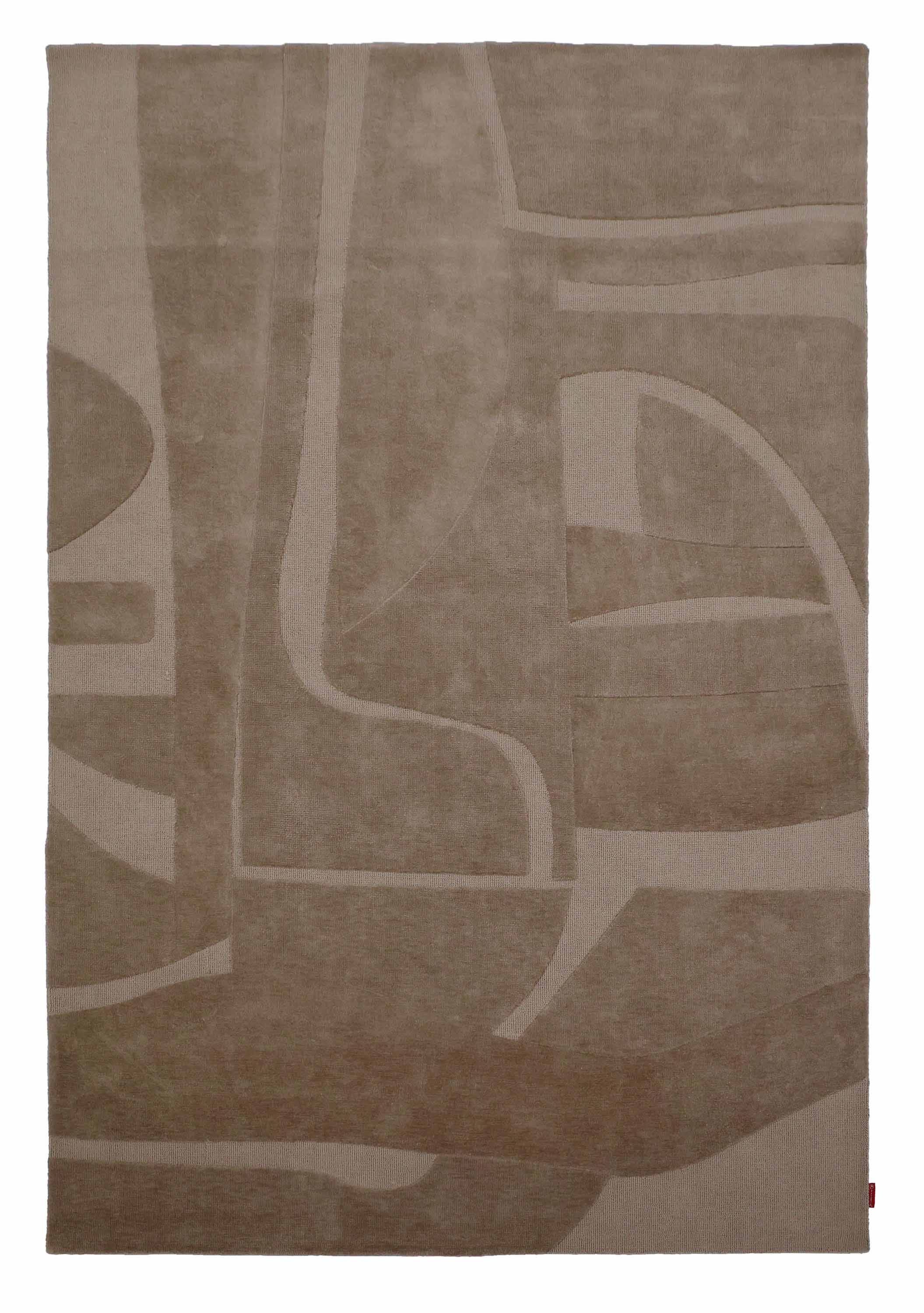The RAMSHA HOME Dark Tone Multi Color Polyester CMN-19 is a machine-made, rectangular area rug with an abstract design of overlapping curved and straight lines in brown and beige, creating a layered geometric look.
