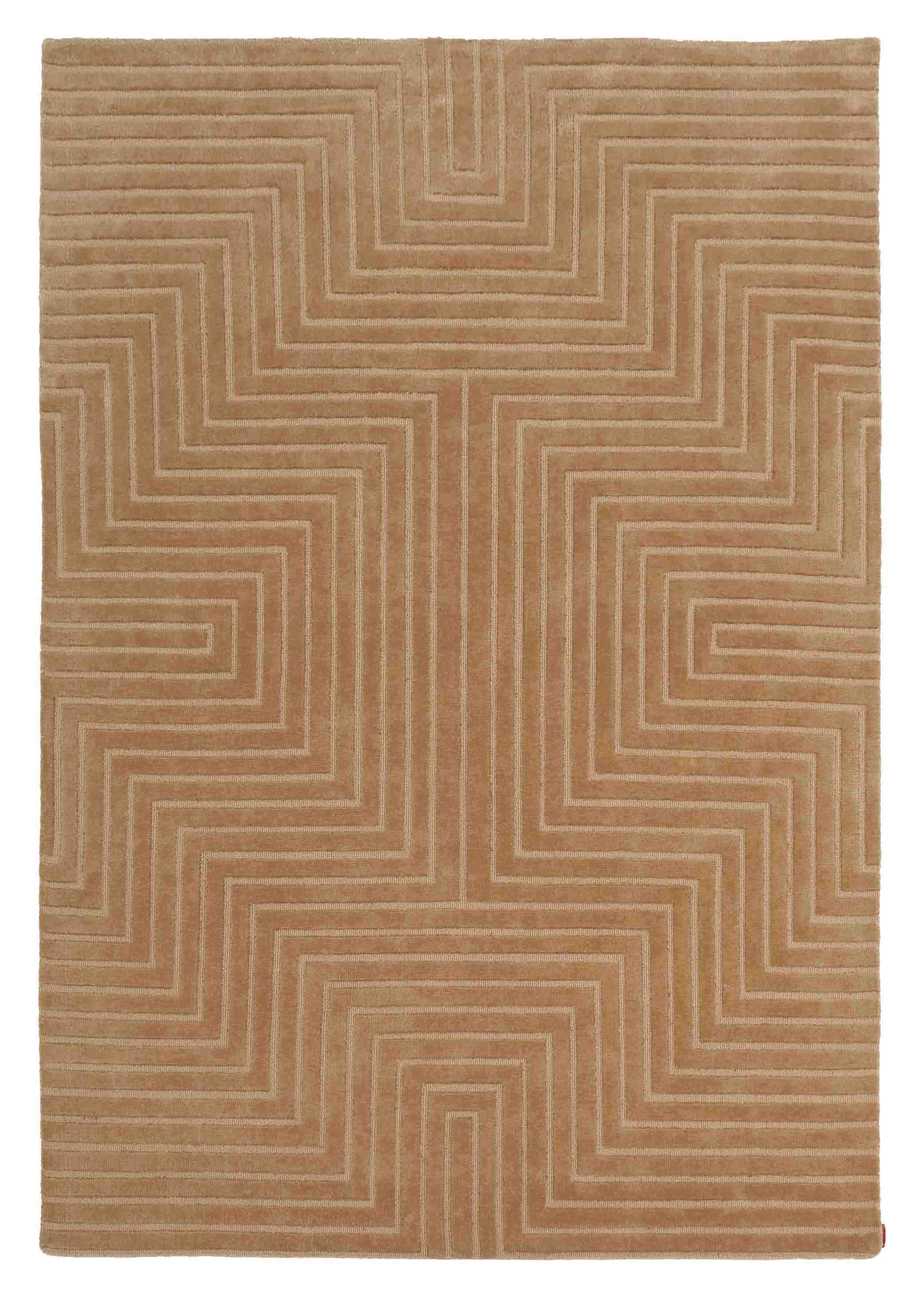 The Novara Rugs Multi Color Polyester CMN-20 by RAMSHA HOME features a geometric maze-like pattern of raised, parallel lines in symmetrical right angles across its beige rectangular surface.