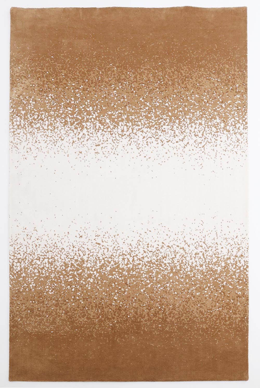 The RAMSHA HOME Rectangle Multi Color Rug - CMN 69 (200x300cm) features machine-made ombre design with solid light brown edges blending into a white center and a stylish, scattered brown speckled pattern.