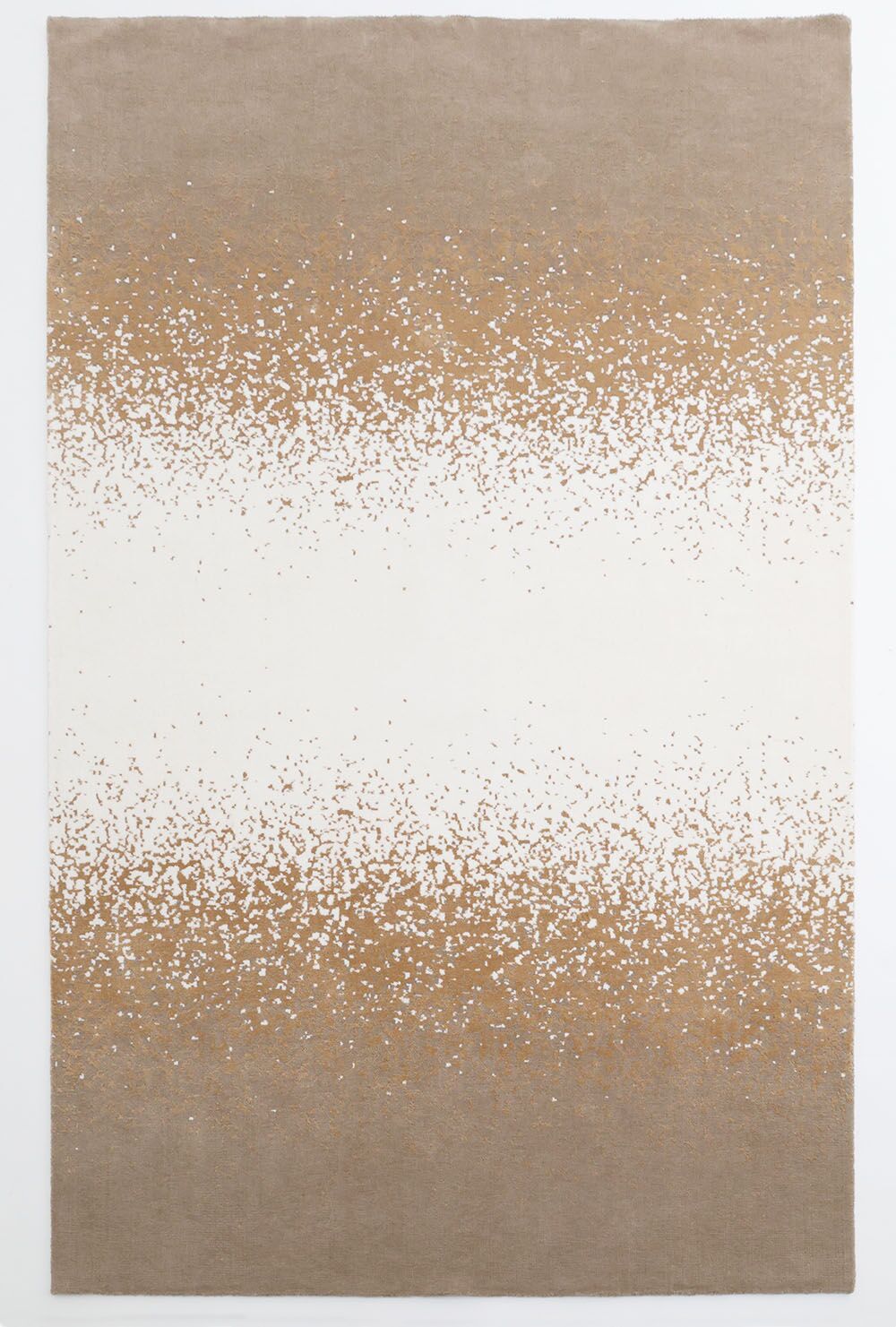 The RAMSHA HOME Rectangle Multi Color Rug - CMN 70 (200x300cm) features a machine-made ombre design with tan on the top and bottom, a white center, and scattered tan speckles blending brown and white hues.