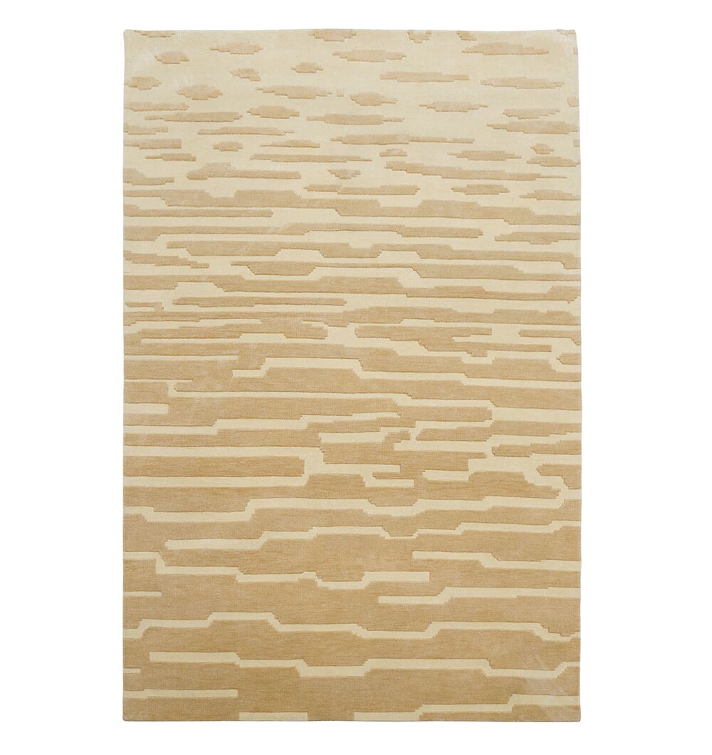 The RAMSHA HOME Dark Beige Home Decor Rug - CMN 88 (200x300 cm) is a modern rectangular area rug featuring an abstract geometric pattern with irregular horizontal lines and shapes in varied beige tones.