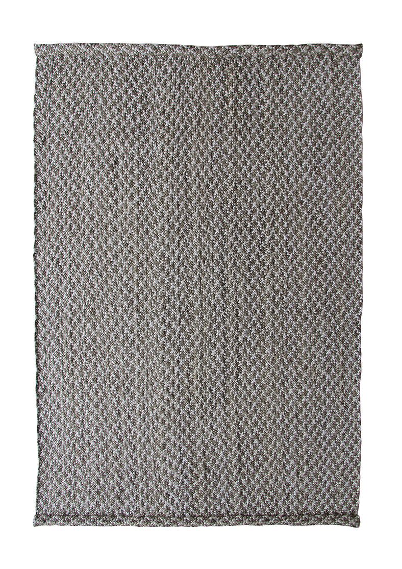 The RAMSHA HOME Handmade Home Decor Crochet Rug - CR 003 (200x300cm) features a textured gray and white pattern in a rectangular shape, displayed from above against a white background.