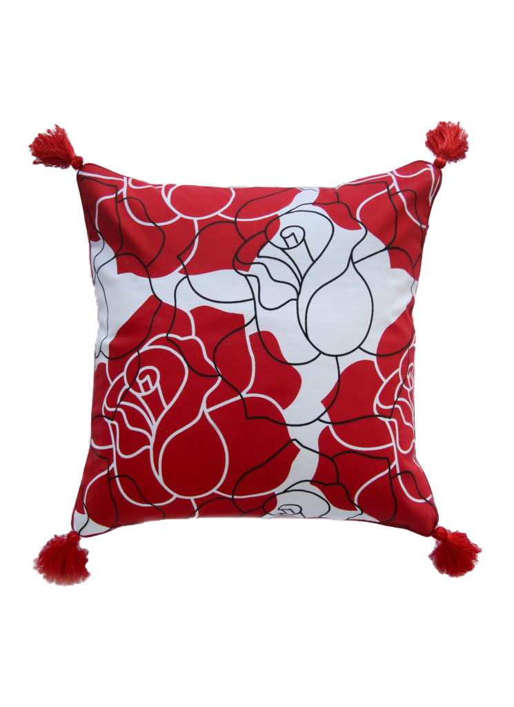 Polyester Cushion Red And White With Tassel CS-232