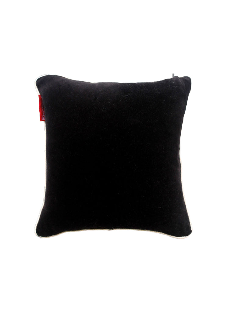 The RAMSHA HOME Polyester Cushion Plain With Filler cs-233 is a square black pillow with plush filling and a small red tag, shown on a white background for an elegant accent.