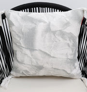 The Ramsha Home White and Grey Printed Cotton Cushion 45x45 cm (CS 321) is a stylish decorative accent, featuring premium cotton with a subtle print, perfect for enhancing any space with luxury and charm.