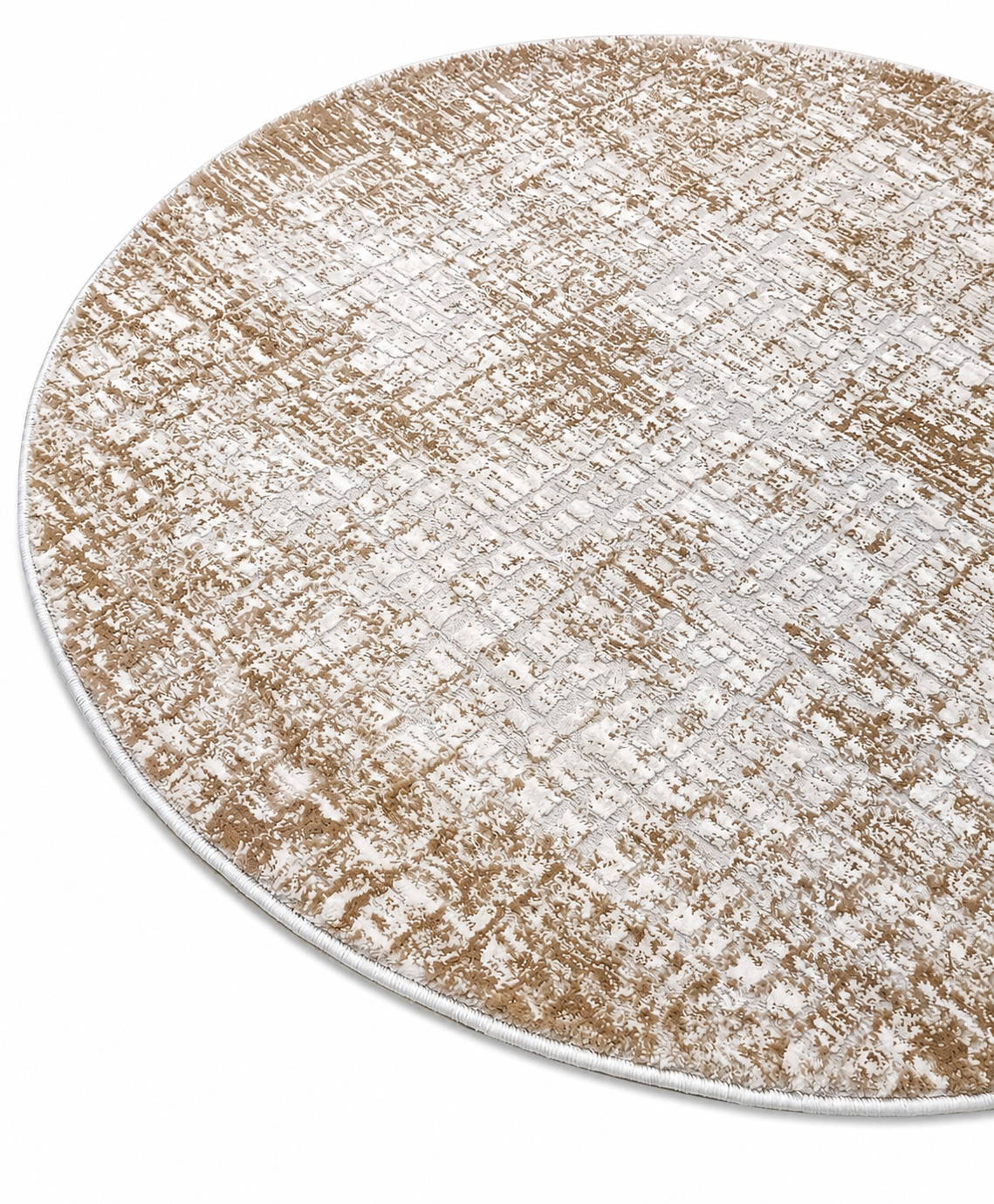 The RAMSHA HOME Machine Made Turkish Area Rug - MR483 FLORENCE features a round design with a textured pattern in soft beige and white tones, shown against a white background—an ideal choice for adding subtle elegance to any space.