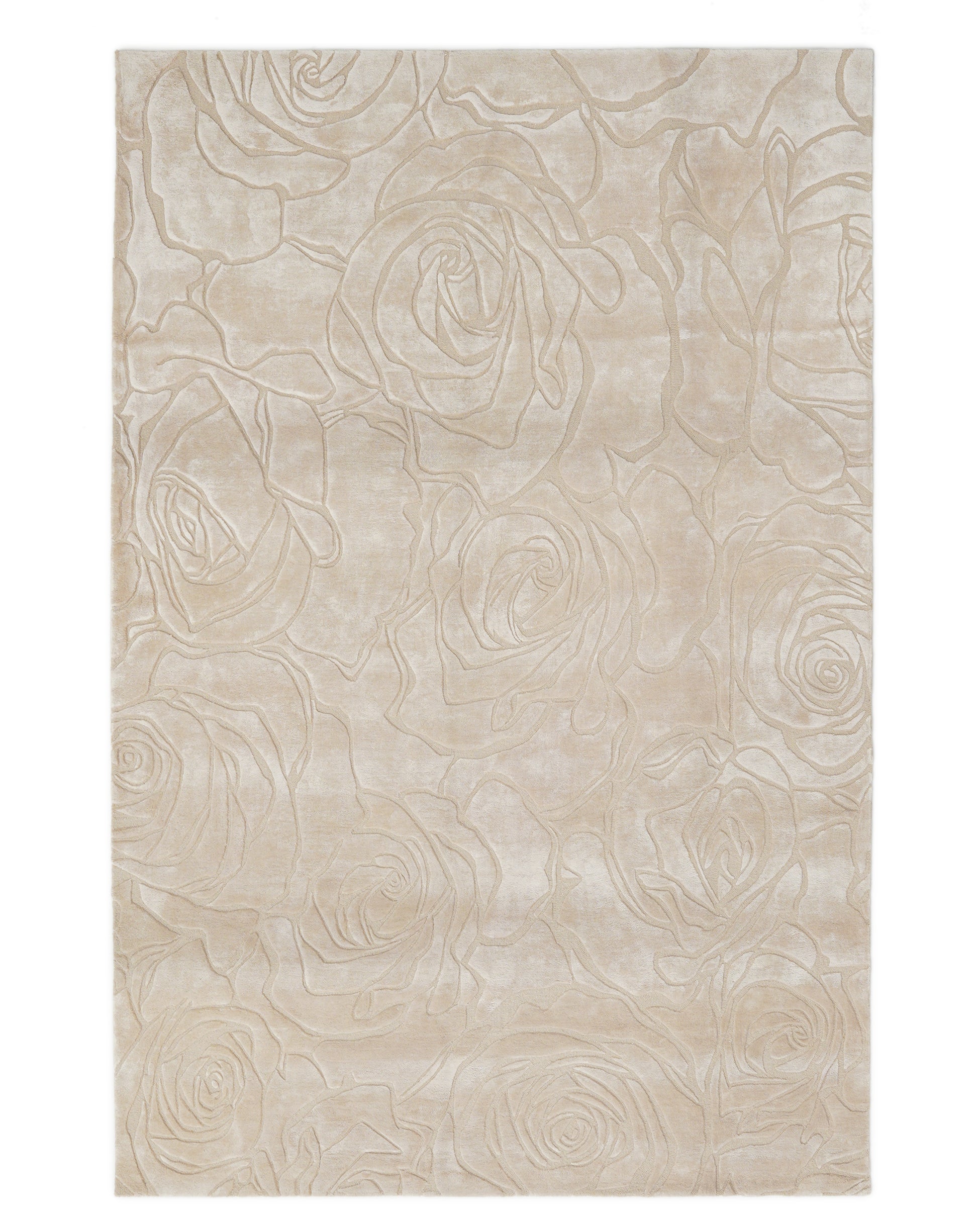 Introducing the RAMSHA HOME Home Decor Handmade Area Rug - HTWV-156, a beige area rug adorned with an elegant embossed rose pattern and swirling lines that create stunning, large overlapping roses across the entire surface. Expertly hand-tufted from wool, this rug features beautifully carved textures, making it the ideal beige floral accent to bring warmth and sophistication to any space.