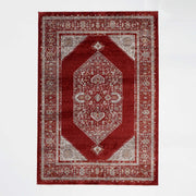 The RAMSHA HOME Luxurious Texture Turkey Multi Color Machine Made Rug - K643C is a rectangular, Persian-inspired area rug with intricate floral and geometric beige and white patterns, a central medallion, and multiple borders, displayed on a white background.