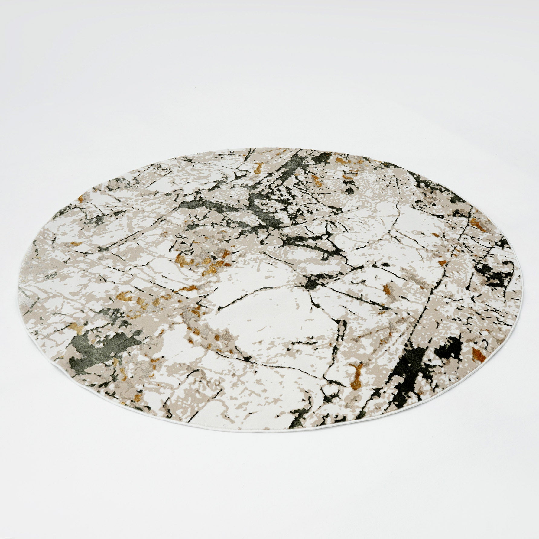 The RAMSHA HOME Decorative Light Green NM85A Area Rug is a round, flat, machine-made rug with a marbled pattern in light green tones on a plain white background.