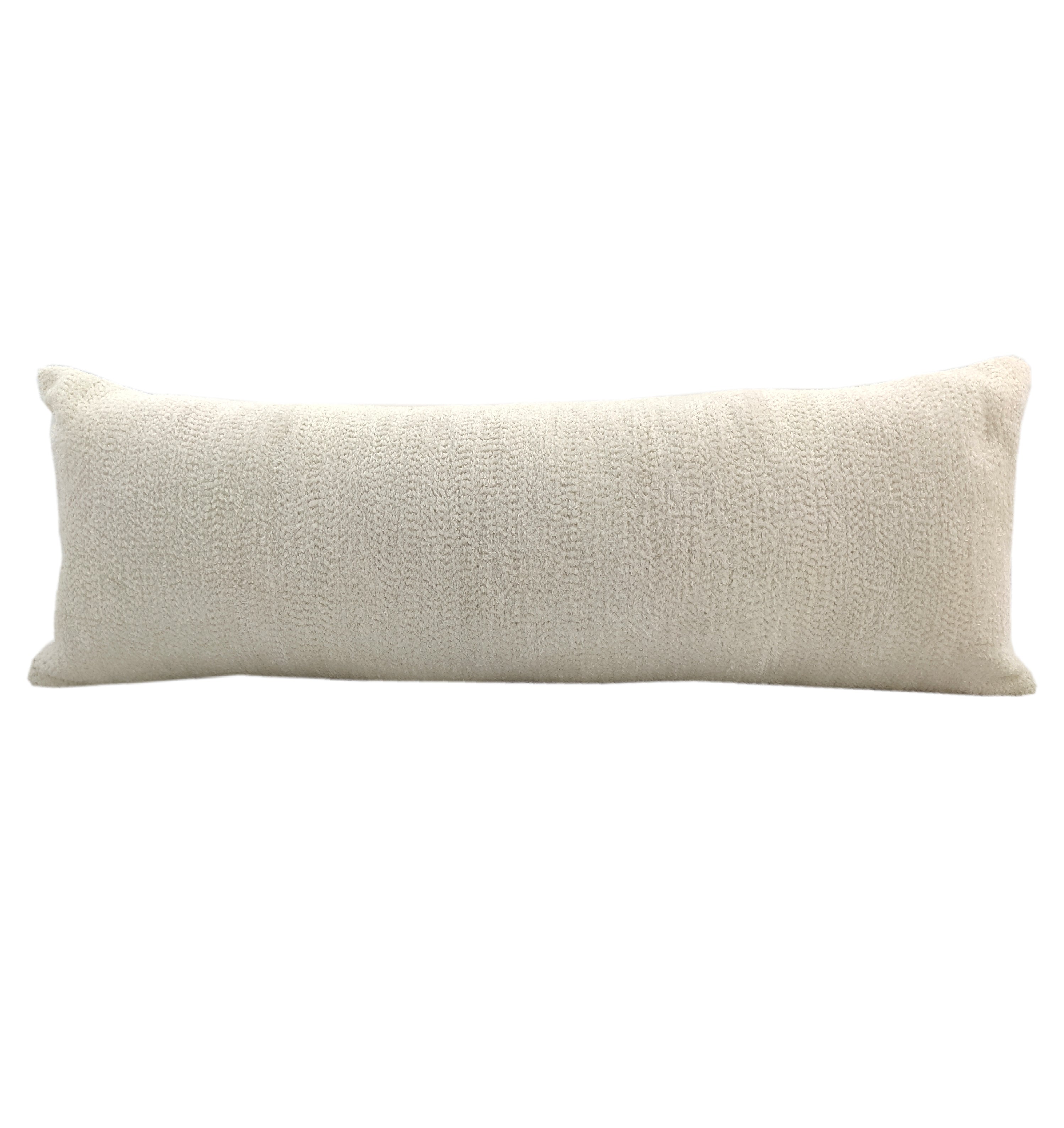 The RAMSHA HOME Boho Cushion With Small Furr is a long, rectangular cream-colored pillow with poly fill cotton, shown against a white background—ideal for a stylish boho accent.