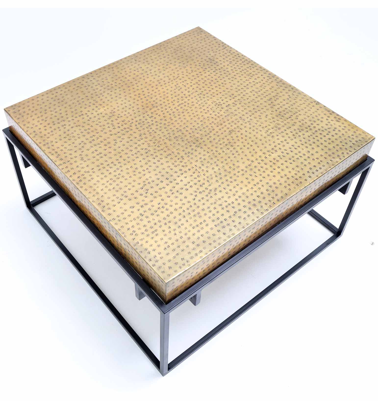 The RAMSHA HOME Modern Round Coffee Table (GH-005) features a solid wood top with a golden finish and minimalist black iron legs, displayed on a white background.