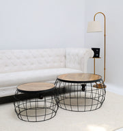 Industrial Nesting Side Tables – Solid Wood Top & Metal Wire Base (Set of 2) GH-068
