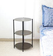 3-Tier Round Side Tables – Antique Brass Finish with Black Iron Base GH-075