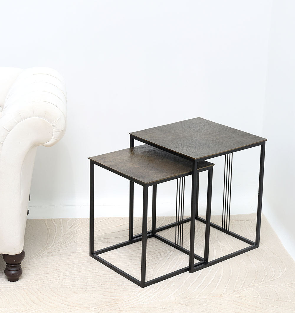 Modern Two-Tier Side Tables – Natural & Silver Powder Finish with Black Iron Base GH-078-A