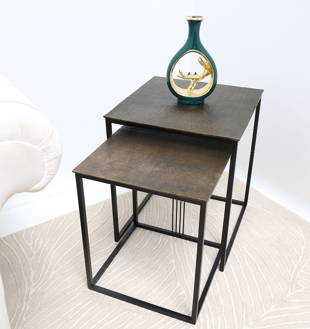 Modern Two-Tier Side Tables – Natural & Silver Powder Finish with Black Iron Base GH-078-A