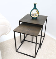 Modern Two-Tier Side Tables – Natural & Silver Powder Finish with Black Iron Base GH-078-A