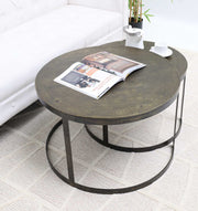 Modern Nesting Coffee Table Set – Round Wooden Top with Metal Frame GH-089