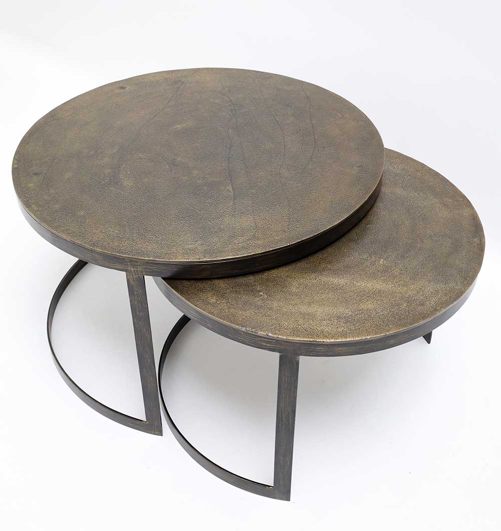 Modern Nesting Coffee Table Set – Round Wooden Top with Metal Frame GH-089