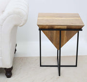 Modern Cone Accent Side Table – Solid Wood & Iron Base GH-091