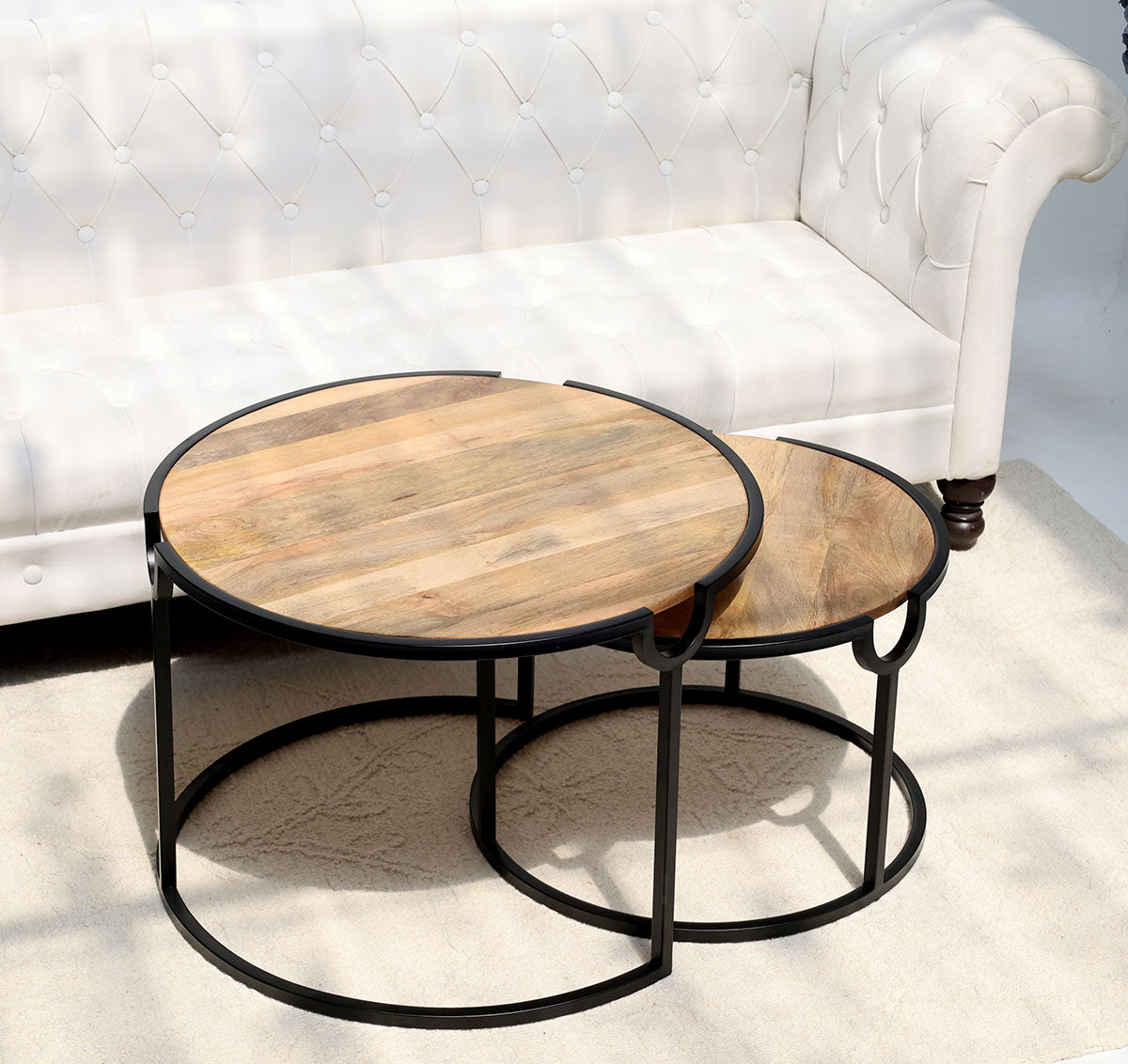 Modern Nesting Coffee Table Set – Round Wooden Top with Metal Frame GH-094