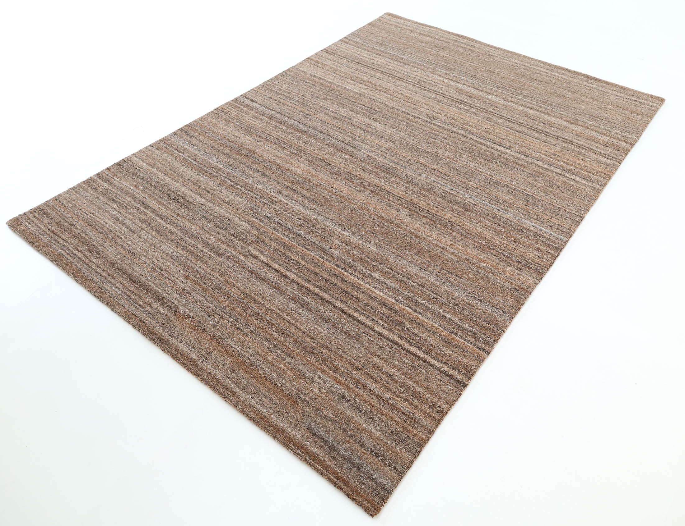 The RAMSHA HOME Handmade Earth Strata Wool Rug HTP 29 is a large rectangular area rug in brown and beige stripes, crafted from natural fibers, and displayed on a white background.