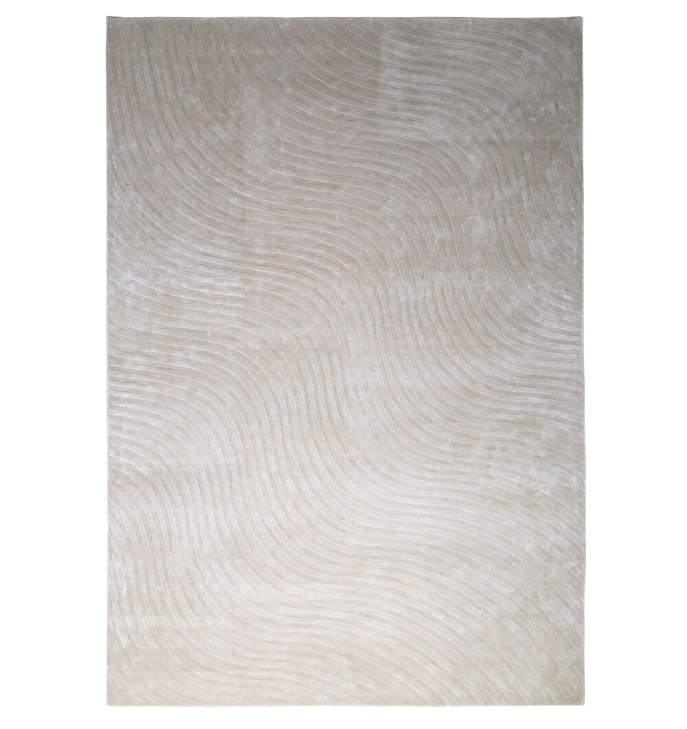 The Off White Handmade Rug - HTV 14 by RAMSHA HOME features a subtle wavy textured pattern and a minimalist, modern design. This rectangular rug offers a soft, neutral tone to complement any decor.