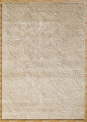The RAMSHA HOME Beige Color Indoor Handmade Area Rug - HTV 15 features an embossed, overlapping leaf pattern, adding subtle elegance and texture to wooden floors.