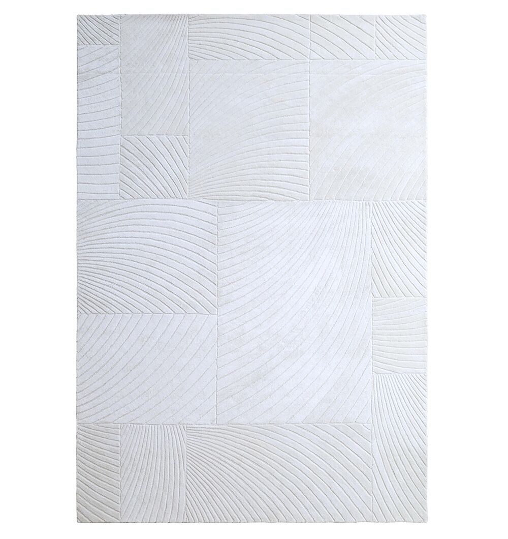 The RAMSHA HOME Viscose & Cotton Handmade Area Rug - HTV 22 (300x400 cm) features an ivory base with a subtle geometric pattern, embossed lines, and a hand-tufted finish for modern texture and understated elegance in any space.