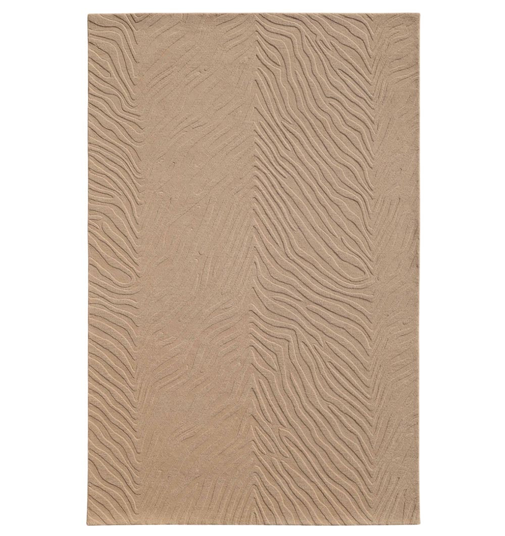 The RAMSHA HOME Rectangle Shape Beige Color Handmade Area Rug - HTW 133 (200x300 cm) features a subtle, raised wavy line pattern for a textured, modern look—an ideal stylish addition to any space.