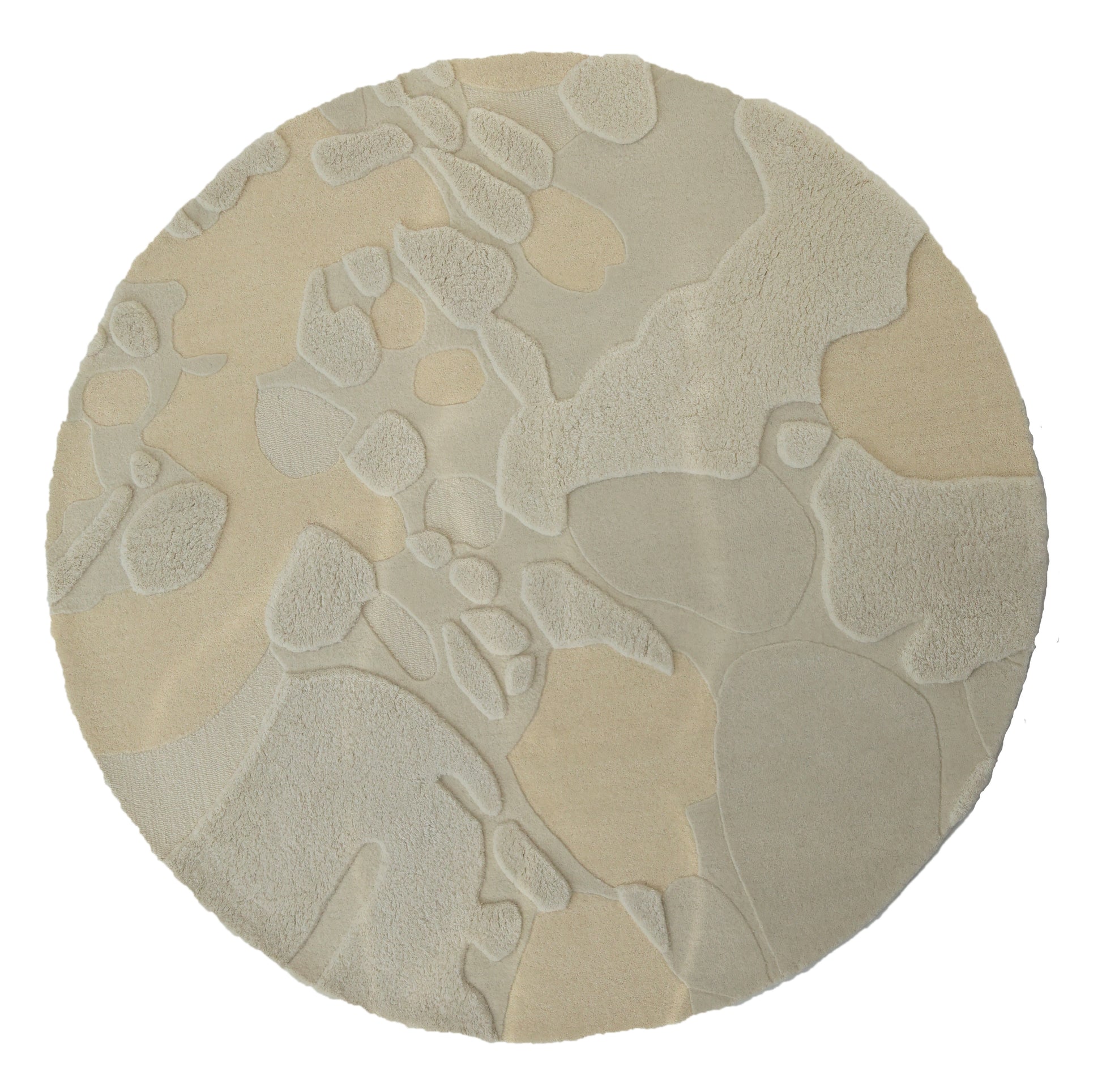 The RAMSHA HOME Creative Multi Color Wool & Cotton Handmade Rug - HTW 69 (200x300cm) features raised, textured abstract patterns in cream and tan, hand tufted from wool and cotton for added depth and softness.
