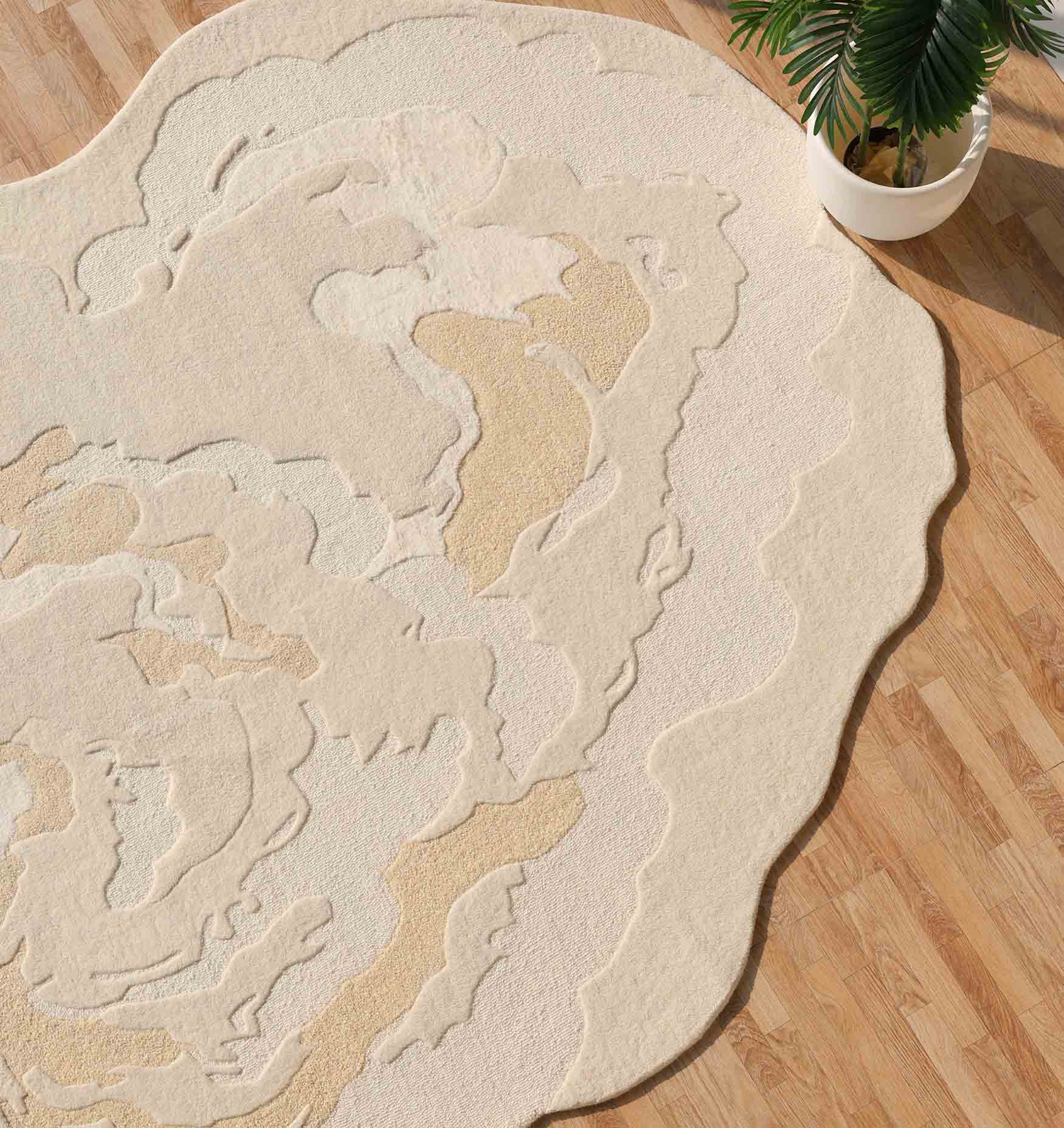 Angled close-up focusing on the expert craftsmanship, showing the unique character and stylish touch of the hand-tufted construction.