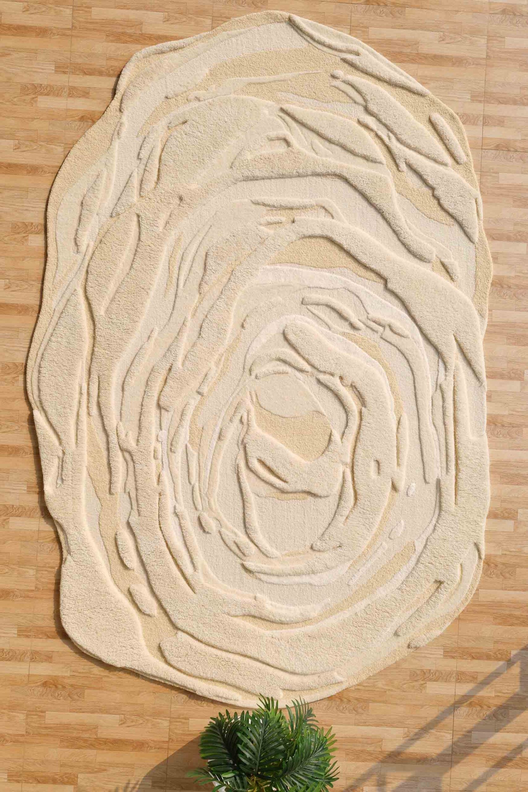 Beige Color Oval Shaped Handmade Rug - HTWV 106 (200x300cm)