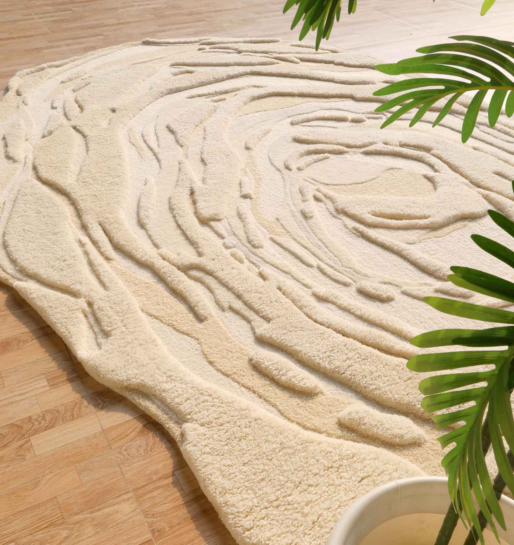 Beige Color Oval Shaped Handmade Rug - HTWV 106 (200x300cm)