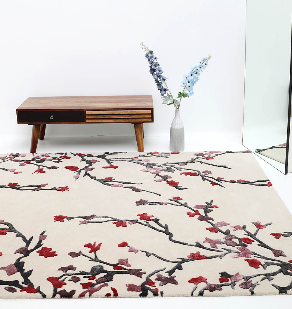 Close-up detailing the vibrant aesthetics and the durable wool, viscose, and cotton fiber blend.