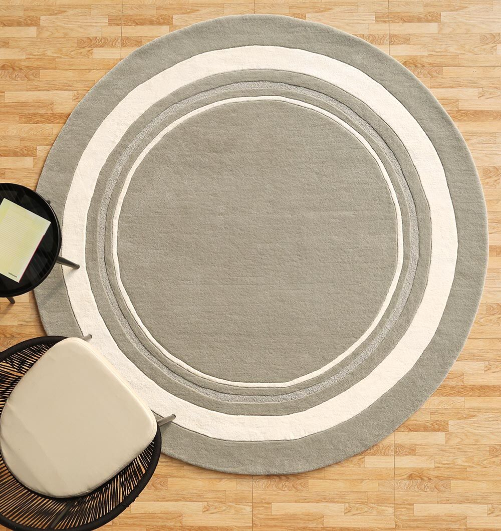 Grey & White Color Round Handmade Rug - HTWV-121