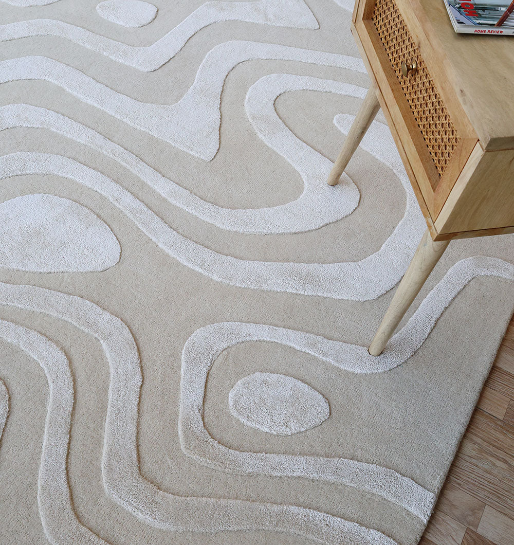 View of the blended natural fibers, delivering unique texture and comfort alongside decorative elements.