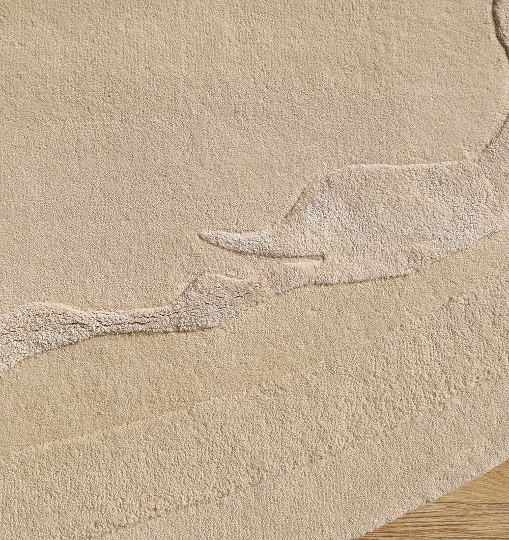 The RAMSHA HOME Premium Beige Handmade Carpet HTWV-155 (200×300 cm) features a raised abstract design of hands, adding artistic flair and soft texture to any space with its neutral tones.